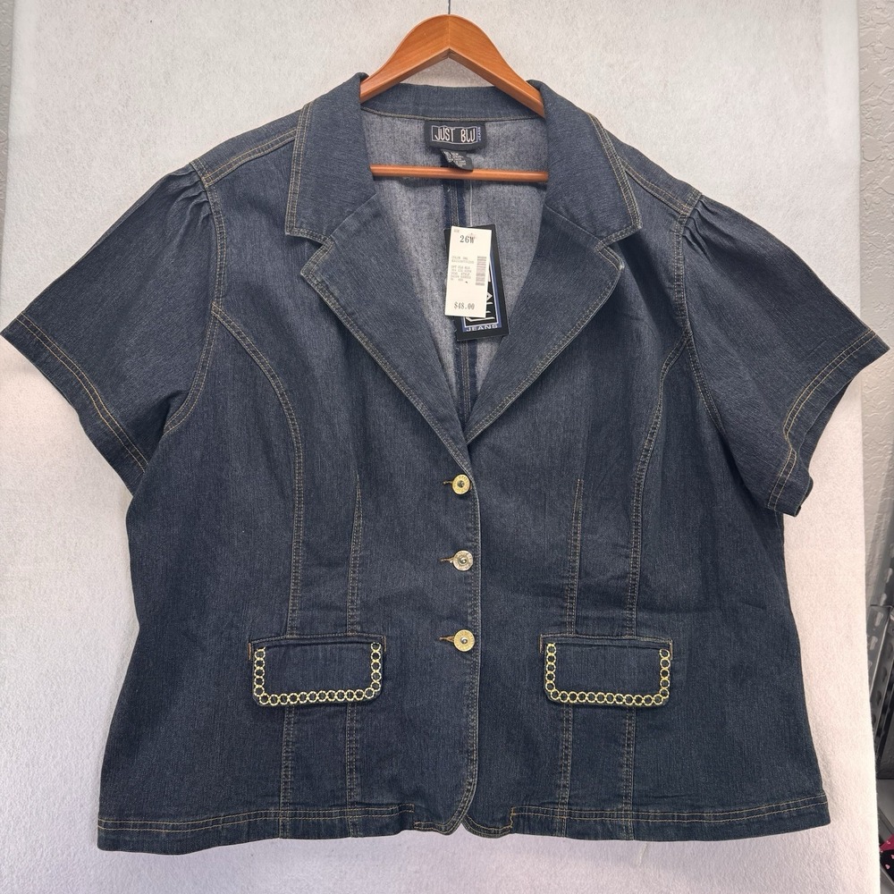 Just‎ Blu Jeans Denim Jean Blazer Jacket Embellishment 26W NWT
